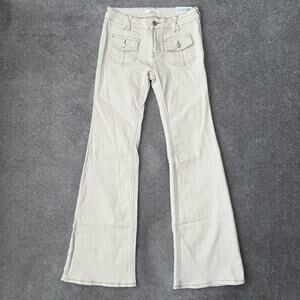 Pacsun Jeans Womens 25 Beige Low Rise Cargo Flare Stretch Front Pockets Y2K NEW